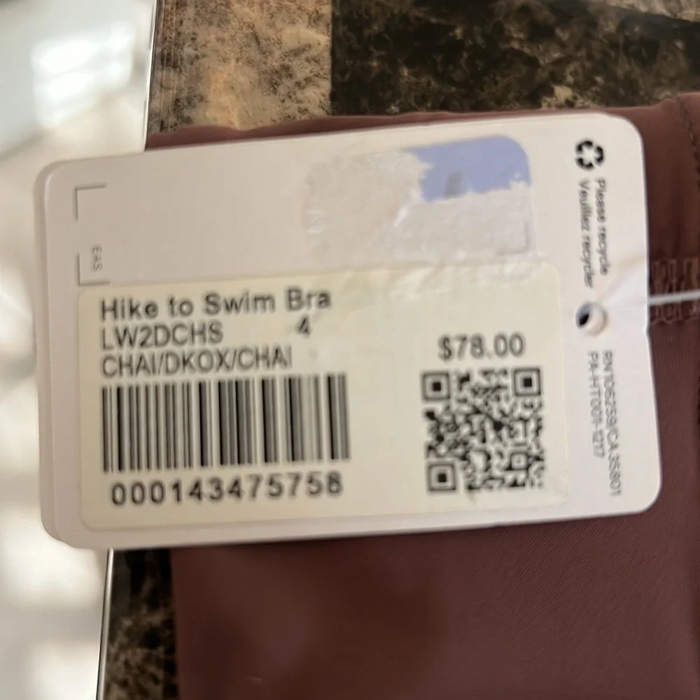 LULULEMON HIKE TO SWIN BRA SIZE 4 PURPLE AND BROWN COLOR NWT